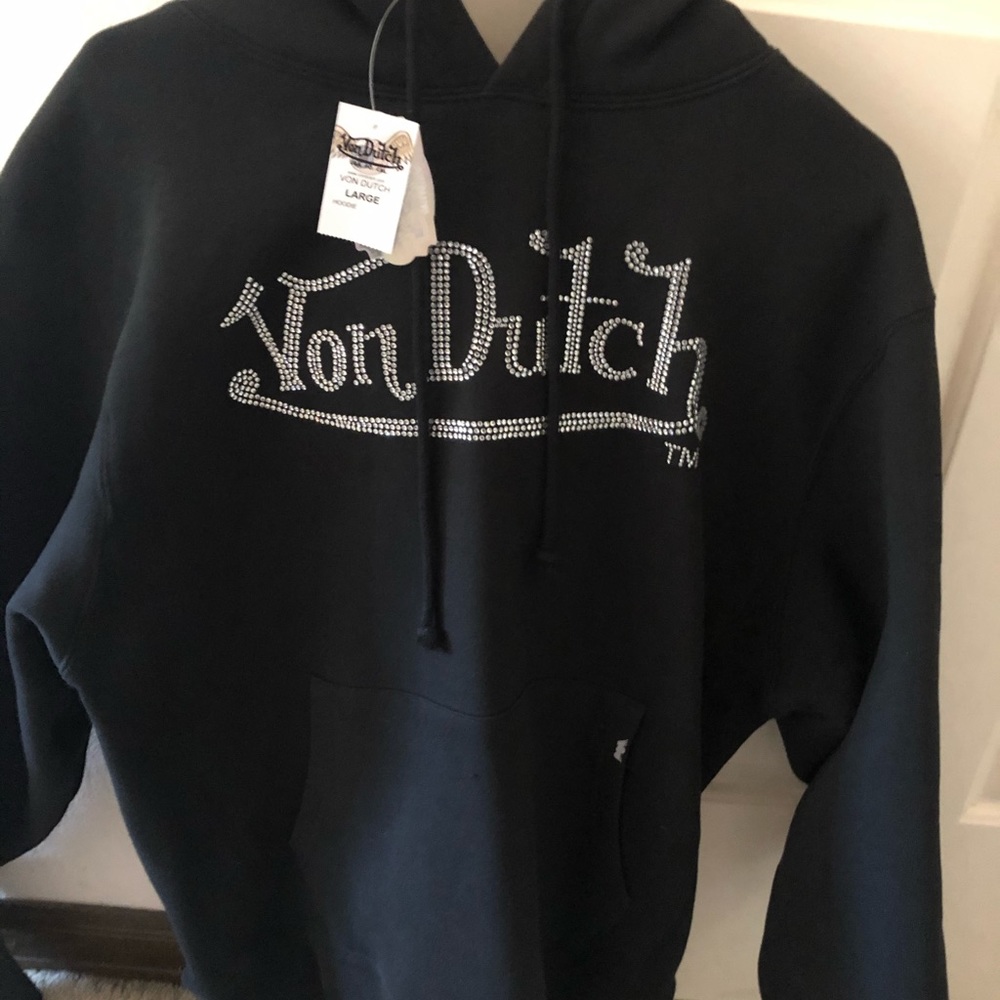 🚨SOLD🚨Von Dutch Rhinestone Hoodie L